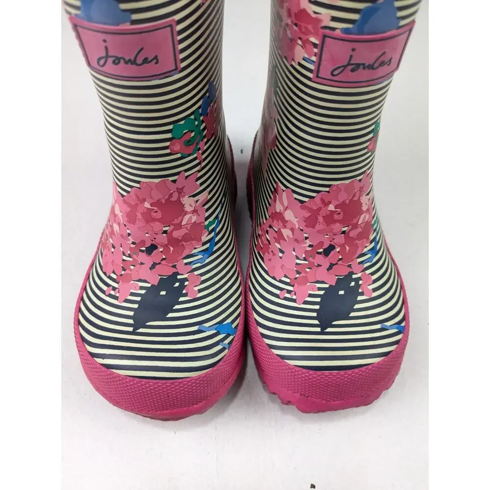 Joules Pink & Navy Floral Stripe Rain Boots Toddler UK 6 US 7